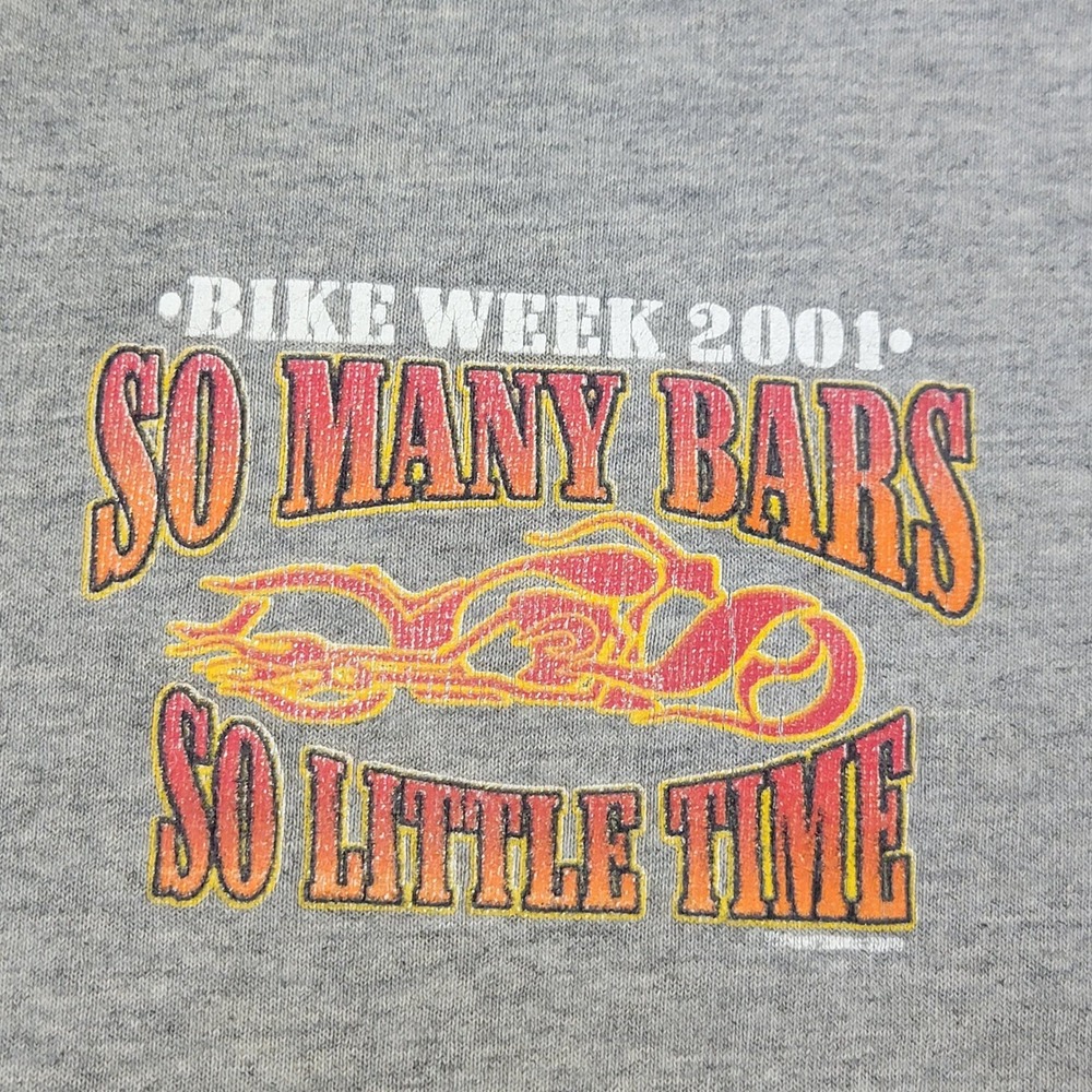 Vintage Single Stitch 2001 Daytona Beach Bike Week Bar Tour T-Shirt Gray  XL - Picture 9 of 9